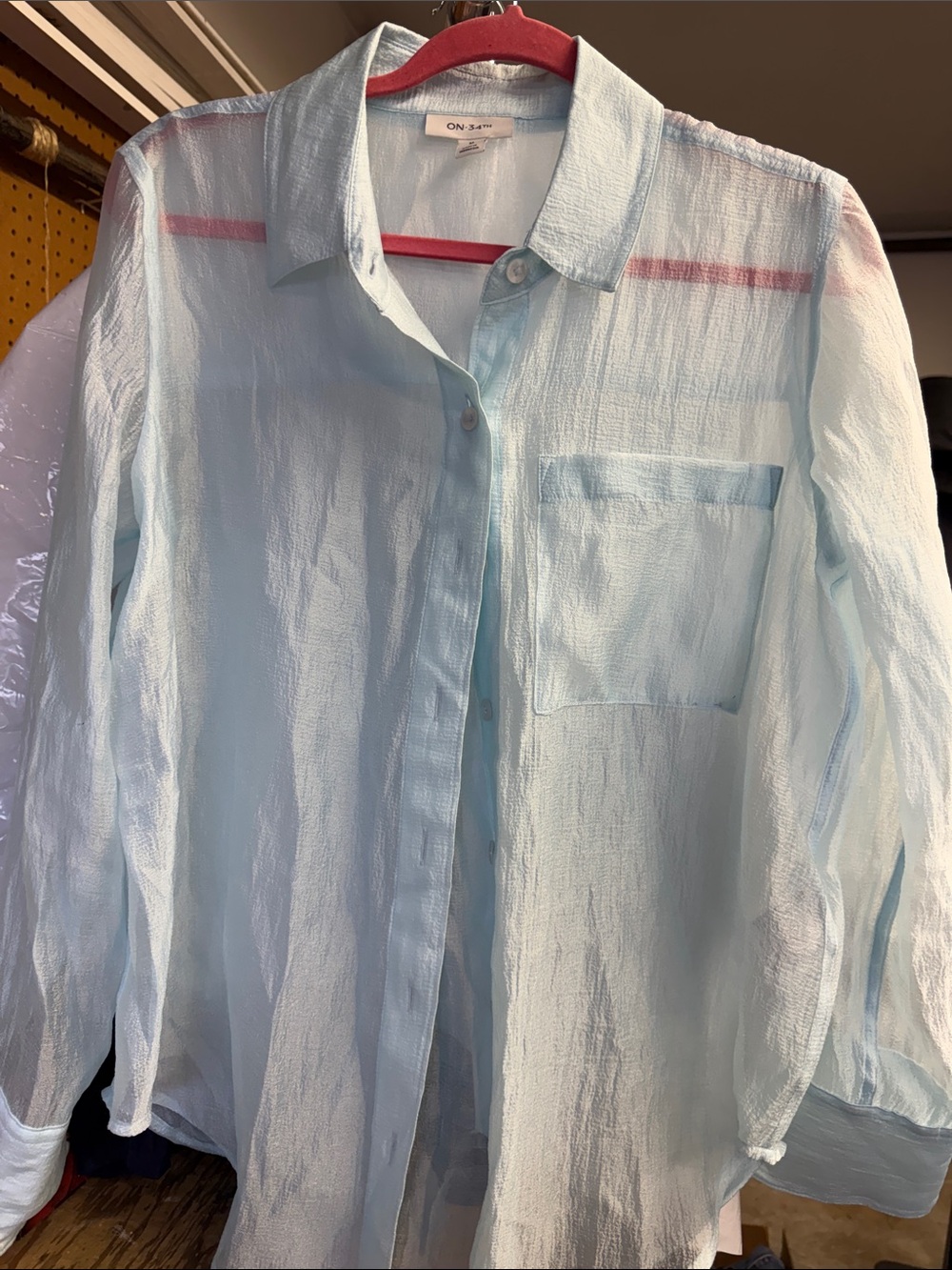 ON 3.1™ Light Blue Semi-Sheer Button-Down Shirt